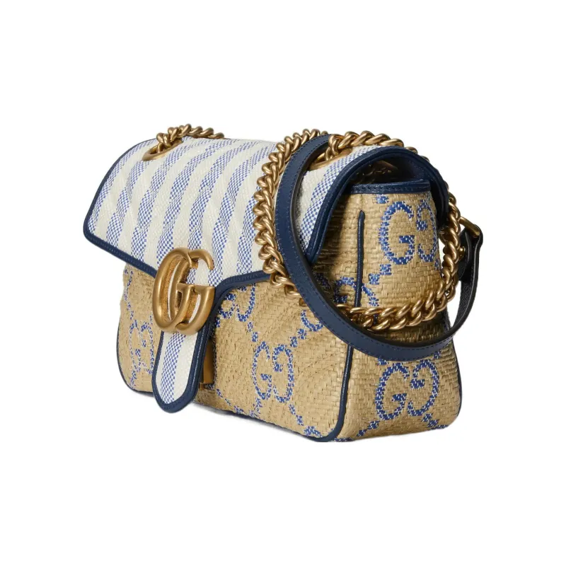 GUCCI Marmont Raffia Patchwork Leather Shoulder Bag Women's-1