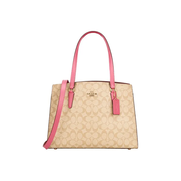 COACH Tatum PVC Crossbody One Shoulder Handbag Large Size Women's Light Khaki Monogram & Cherry Blossom Pink-0