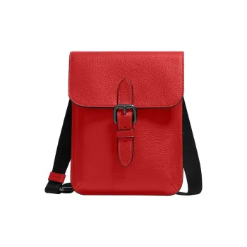 COACH Hudson Natural Pebbled Leather Cell Phone Pouch Shoulder Bag Crossbody Bag Small Size Men's Red