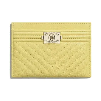 CHANEL Leboy Calfskin Card Holder Women's Yellow