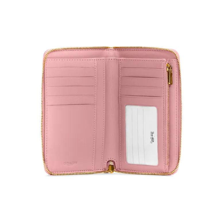 COACH Zip Around Leather Circumferential Zip Closure, Wallet, Card Holder Medium Size Women's Pink-1