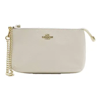 COACH Wristlet Leather Pochette, Wrist Bag, Handbag, Crossbody Bag Small Size Women's White