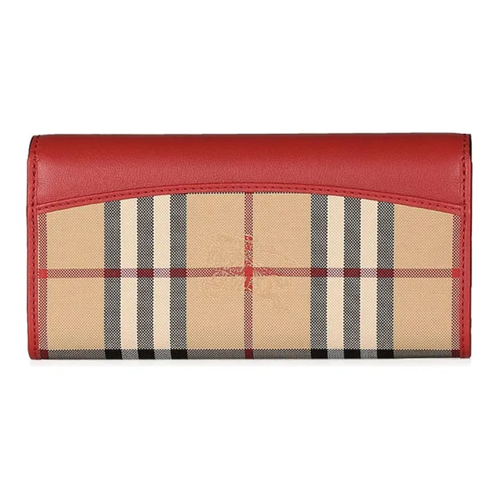 Burberry Leather Card Holders Clutches Wallets Women's Red/Khaki-2