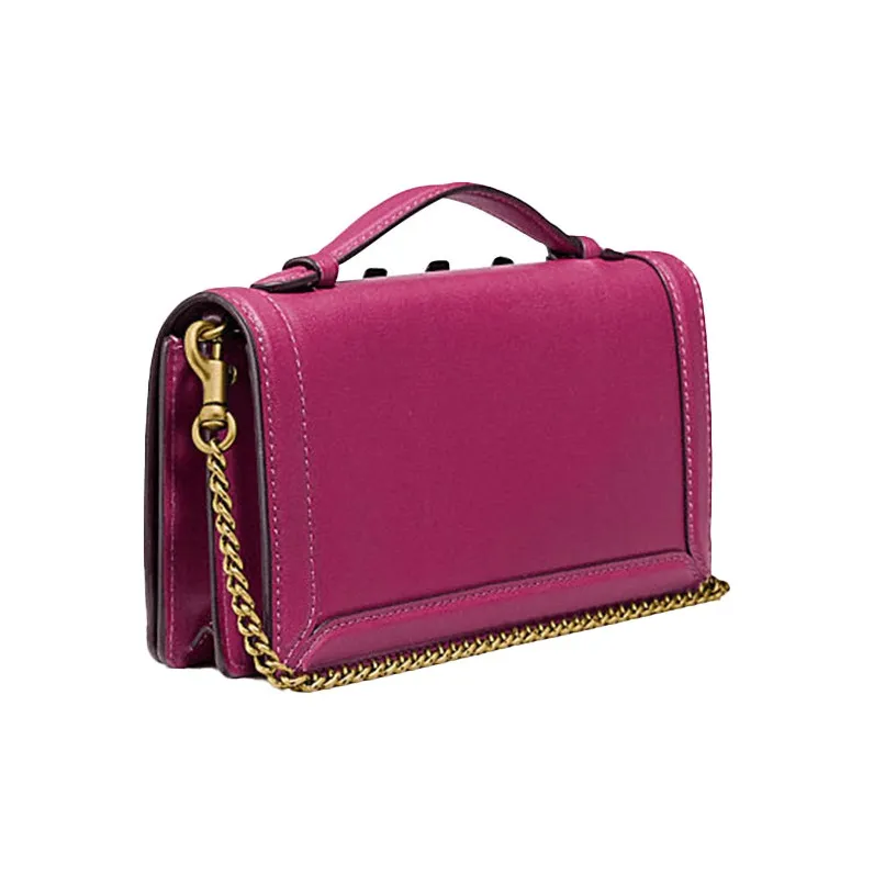 COACH Riley Cow Leather Trunk Bag Small Square Bag Portable Crossbody Bag Shoulder Bag Small Size Women's Cherry Red-1