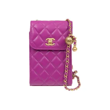 CHANEL Lambskin Chain Flap Cell Phone Pouch Women's Purple