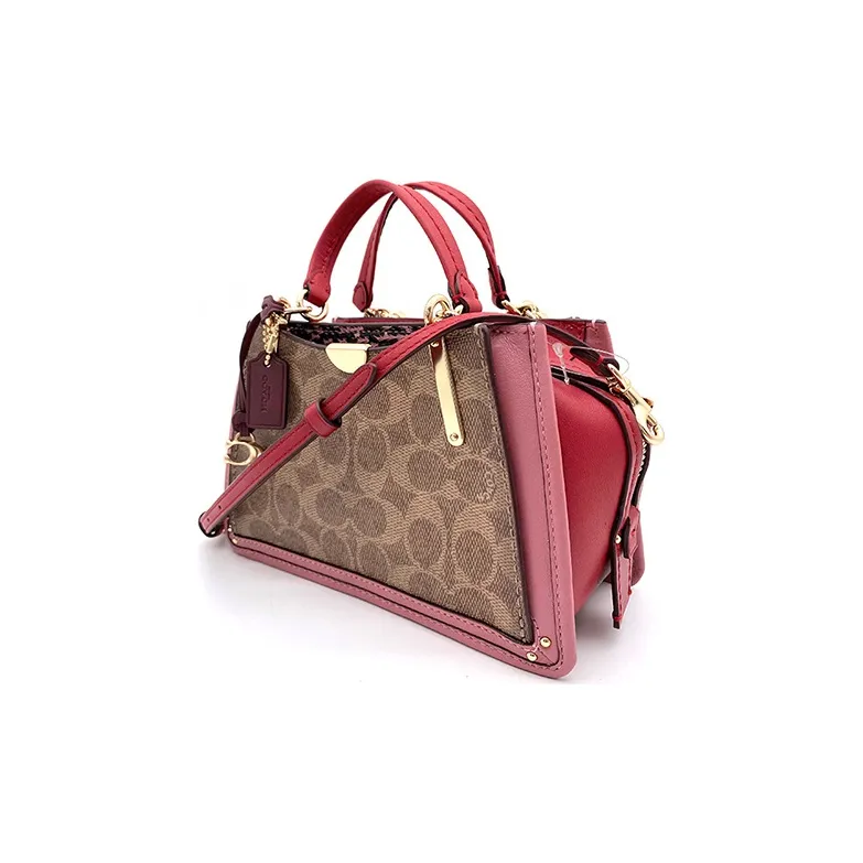 COACH Dreamer Leather Handbag Shoulder Bag Crossbody Bag Small Size Women's Khaki & Fuchsia-1