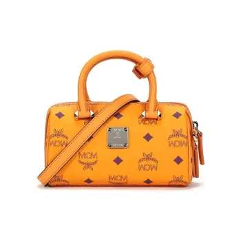 MCM Essential Visetos Origina Canvas Boston Pillow Bag, Crossbody, One Shoulder, Handbag Women's Bright Orange