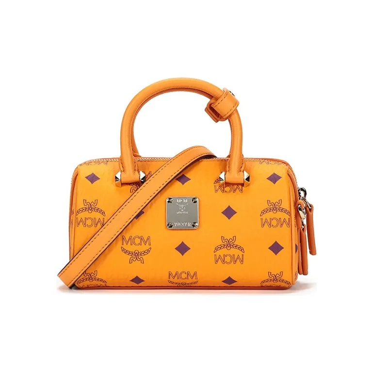 MCM Essential Visetos Origina Canvas Boston Pillow Bag, Crossbody, One Shoulder, Handbag Women's Bright Orange-0