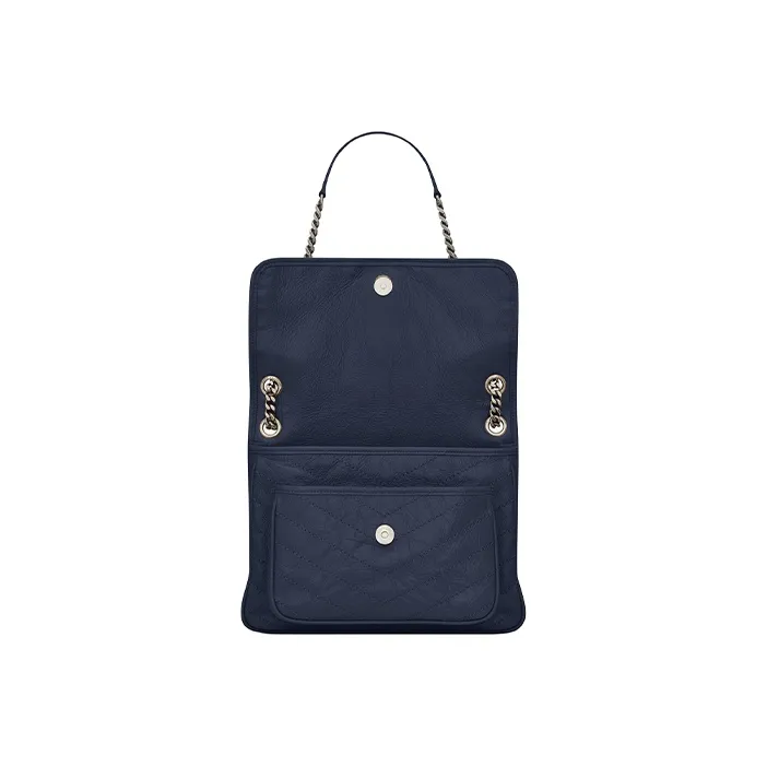 SAINT LAURENT Niki Leather Hobo Bag Chain Bag Crossbody Bag Shoulder Bag Women's Navy Blue-4