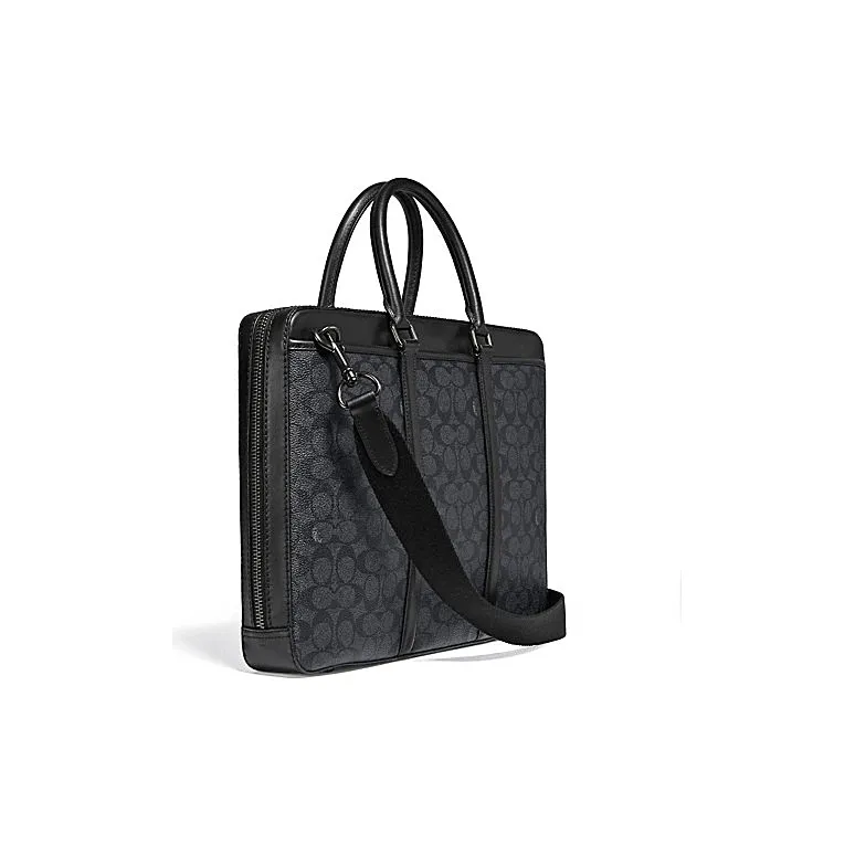 COACH Canvas With Leather Briefcase Shoulder Bag Crossbody Bag Handbag Large Size Men's Charcoal Black-1