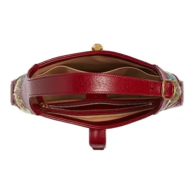 GUCCI Jackie 1961 Canvas With Leather Trim Crescent Shoulder Bag Shoulder Bag Small Size Women's Ecru & Red-6