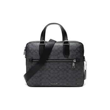 COACH Kennedy Coated Canvas With Leather Handbag Crossbody Bag Briefcase Shoulder Bag Large Size Men's Charcoal Gray