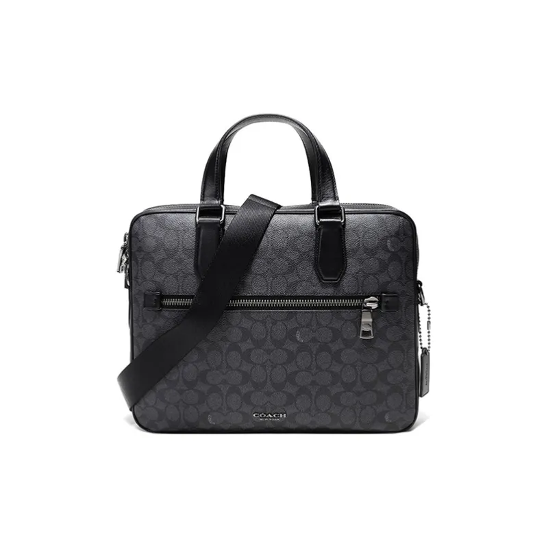 COACH Kennedy Coated Canvas With Leather Handbag Crossbody Bag Briefcase Shoulder Bag Large Size Men's Charcoal Gray-0