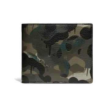 COACH 3 IN 1 Wallet Pebbled Leather 3-in-1 Wallets Men's Camouflage Green