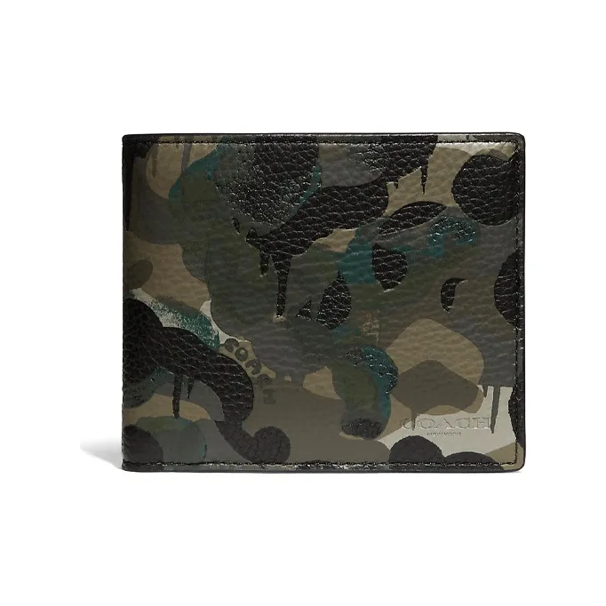 COACH 3 IN 1 Wallet Pebbled Leather 3-in-1 Wallets Men's Camouflage Green-0