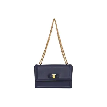 FERRAGAMO Calfskin Bowknot Bag Chain Bag Handbag Shoulder Bag Crossbody Bag Women's Navy Blue