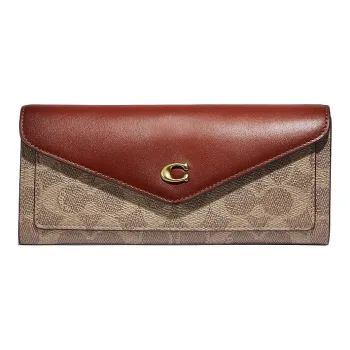 COACH Wyn Canvas With Leather Clutch Envelope Bag Wallet Women's Brown
