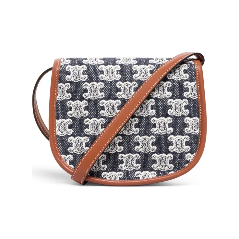 CELINE TriompheBesace Fabric Shoulder Bag Crossbody Bag Mini Women's Marine Blue-2