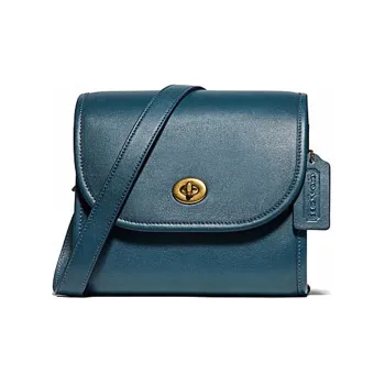 COACH Turnlock Leather Lunch Box Bag Shoulder Bag Crossbody Bag Women's Turquoise
