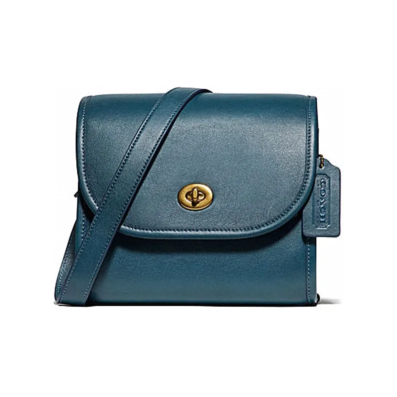 COACH Turnlock Leather Lunch Box Bag Shoulder Bag Crossbody Bag Women's Turquoise-0