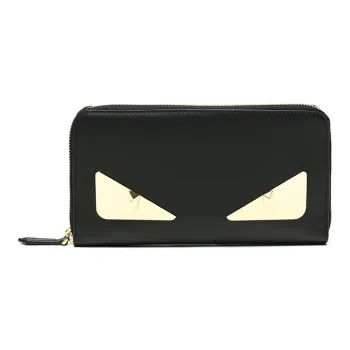 FENDI Cow Leather Clutches Wallets Unisex Black