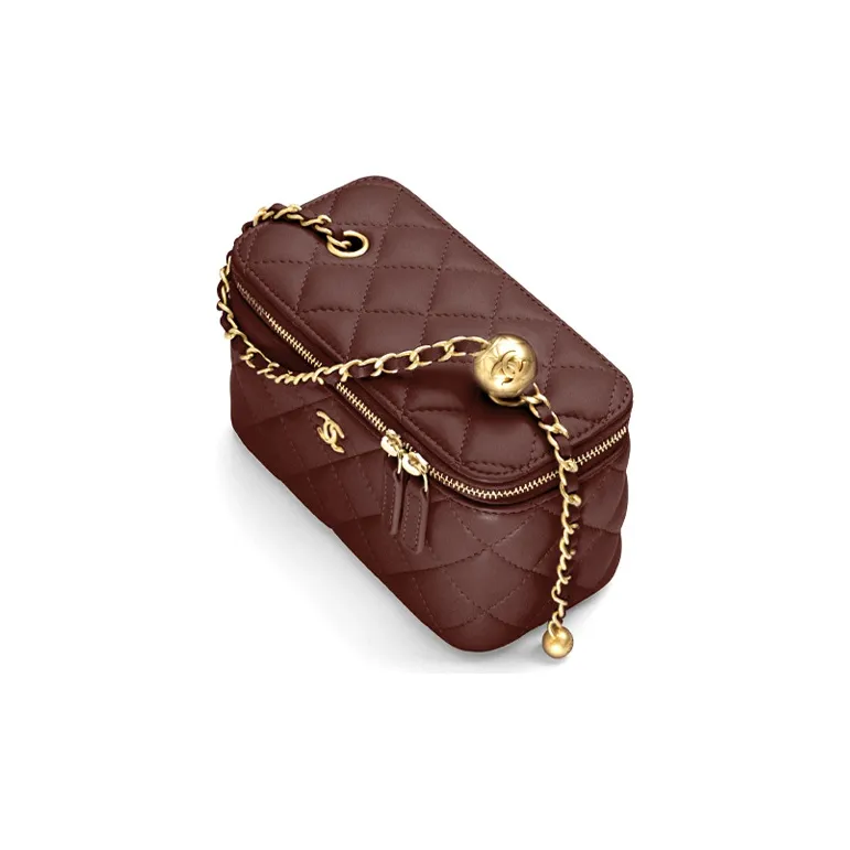CHANEL Little Golden Ball Sheepskin Box Bag, Clutch, Shoulder Bag, Crossbody Bag Women's Burgundy-1
