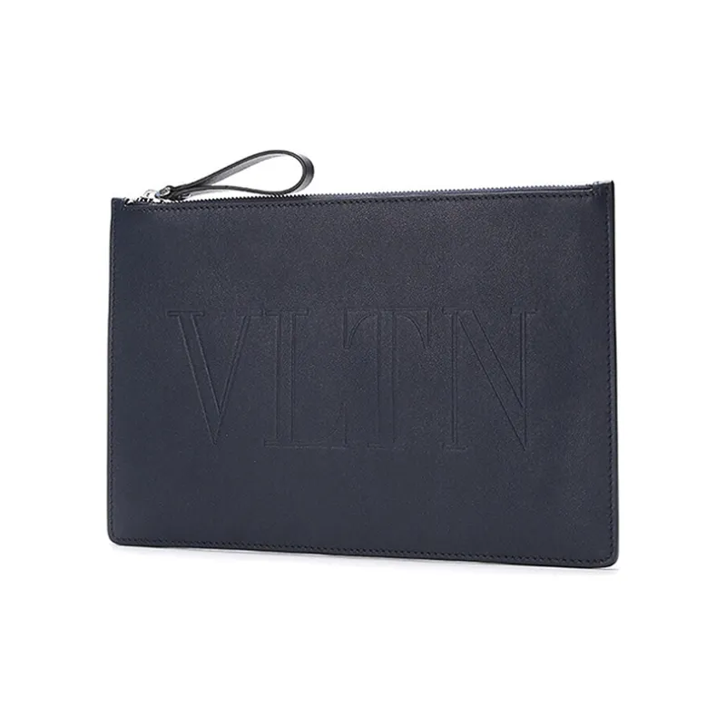 Valentino Cow Leather Clutch Men's Marine Blue-1