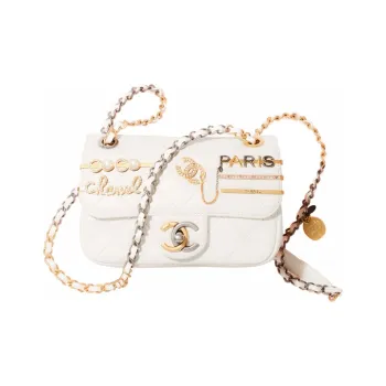 CHANEL Lambskin With Rhinestone Flap Bag, Crossbody Bag, Shoulder Bag Mini Women's White