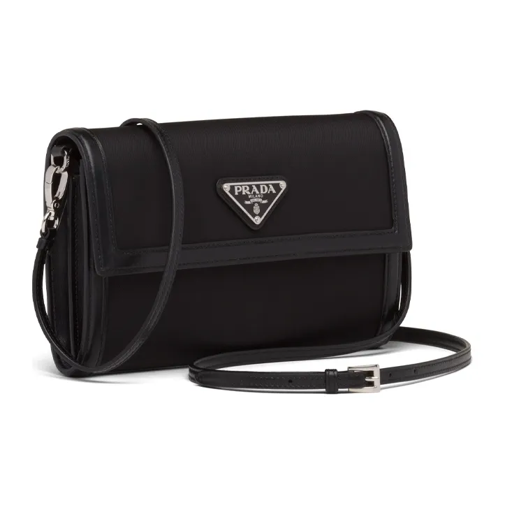 PRADA Nylon Fabric With Saffiano Leather Shoulder Bag, Crossbody Bag Women's Black-3