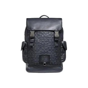 COACH Rivington Classic Monogram Canvas With Leather Backpack Large Size Unisex Marine Blue