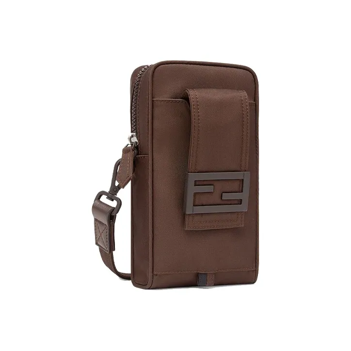 FENDI Baguette Polyamide Baguette Bag, Cell Phone Pouch, Shoulder Bag, Crossbody Bag Men's Brown-1