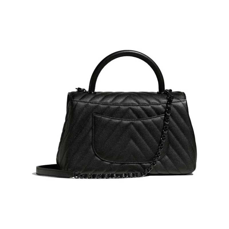 CHANEL Coco Handle Cow Leather Chain Bag, Shoulder Bag Women's Black-1