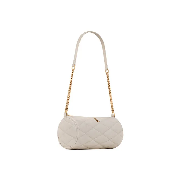 SAINT LAURENT Leather Cylinder Bag Shoulder Bag Mini Women's White-3