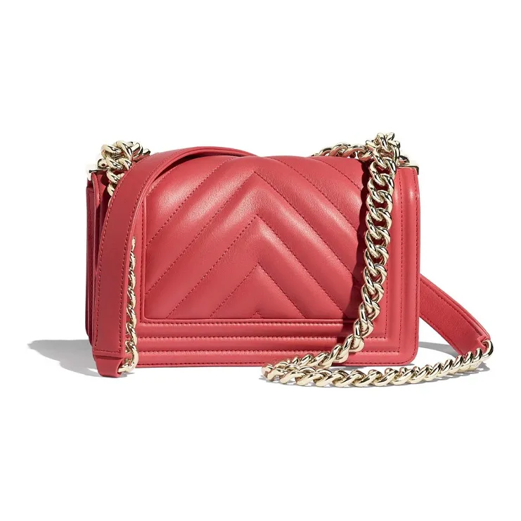 CHANEL Leboy Cow Leather Crossbody Bag, Chain Bag, Shoulder Bag Women's Peach Pink-1