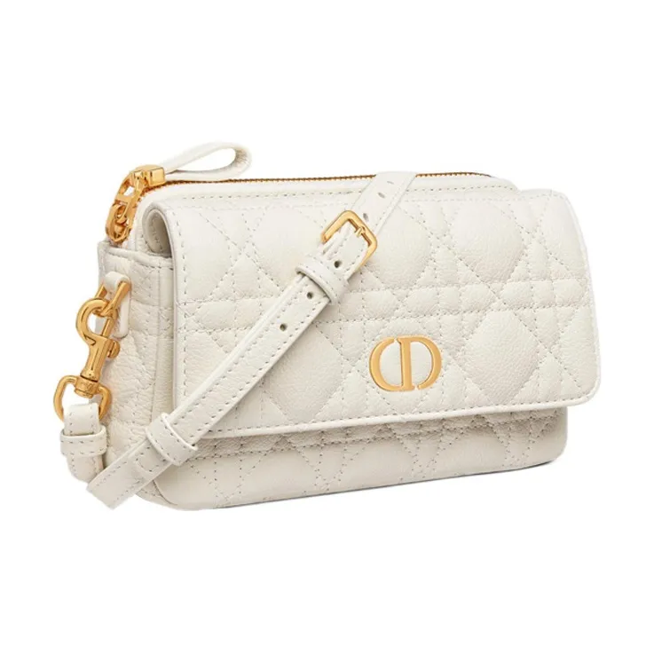 DIOR Soft Cow Leather Handbag Shoulder Bag Crossbody Bag Clutches Women's Milk White-3