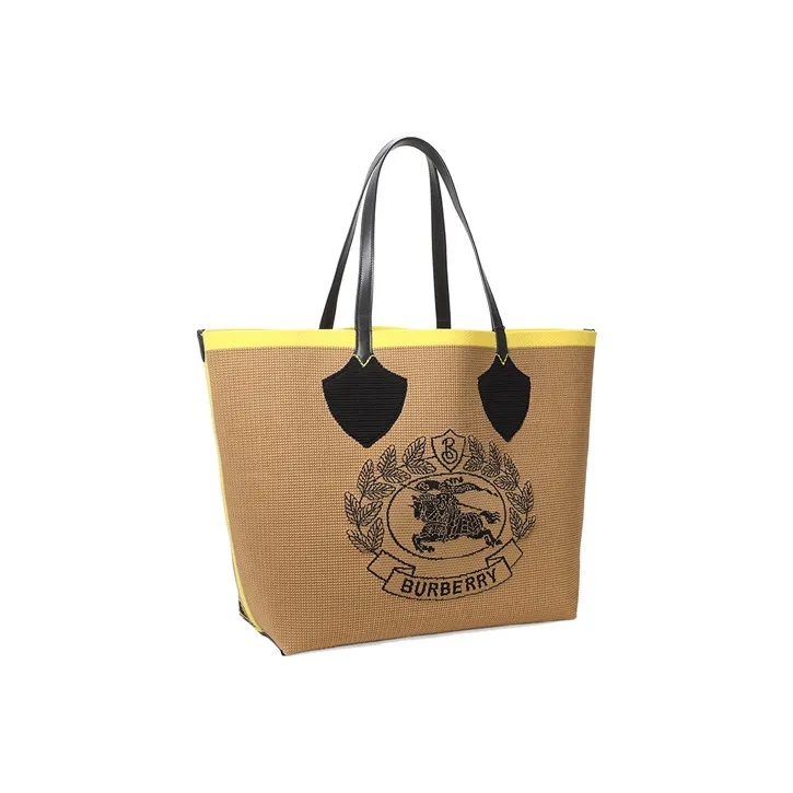 Burberry Fabric Tote Bag Shopping Bag Handbag Shoulder Bag Women's Yellow-1