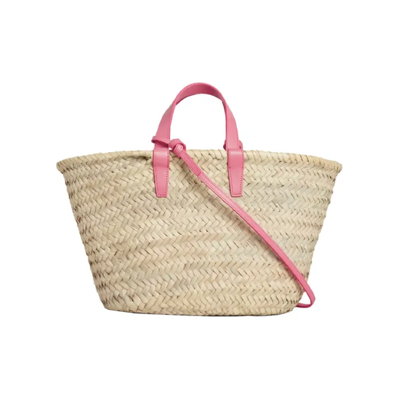 CELINE Triomphe Raffia And Bonded Leather Trim Tote Bag Straw Bag Shoulder Bag Crossbody Bag Handbag Women's Pink-2