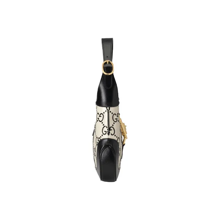 GUCCI Jackie 1961 Canvas With Leather Trim Crescent Shoulder Bag Shoulder Bag Small Size Women's White Black Multicolor-3