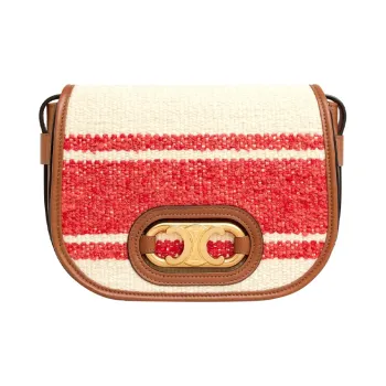 CELINE Triomphe Fabric With Cow Leather Crossbody Bag, Shoulder Bag Women's Red & Tawny