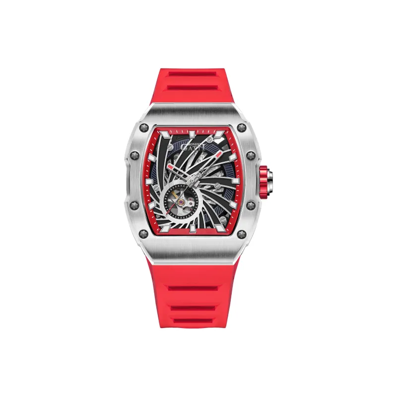 BONEST GATTI Phantom Time Automatic Mechanical Movement Rubber Strap Watch Men's Watches Red Watch Dial-1