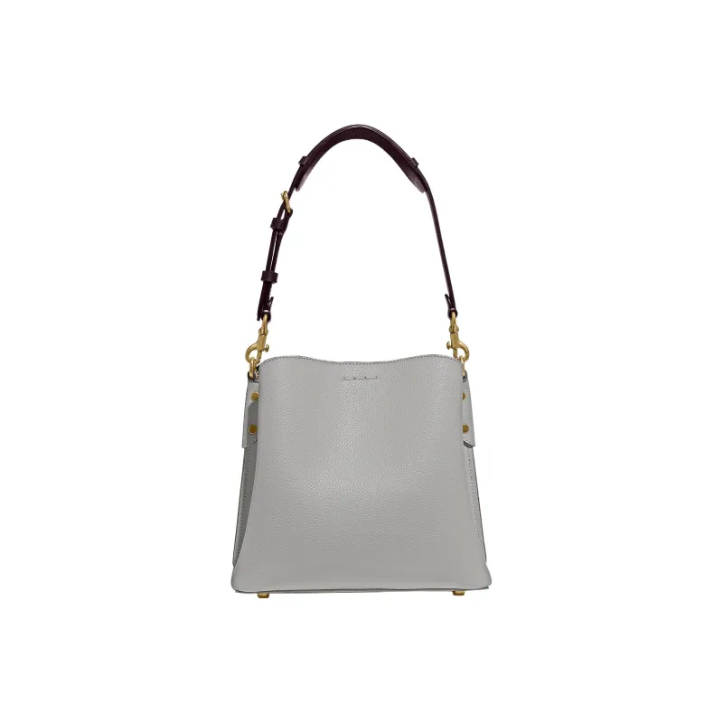 COACH Willow Pebbled Leather Bucket Bag, Handbag, Crossbody Bag Women's Gray & Black-1