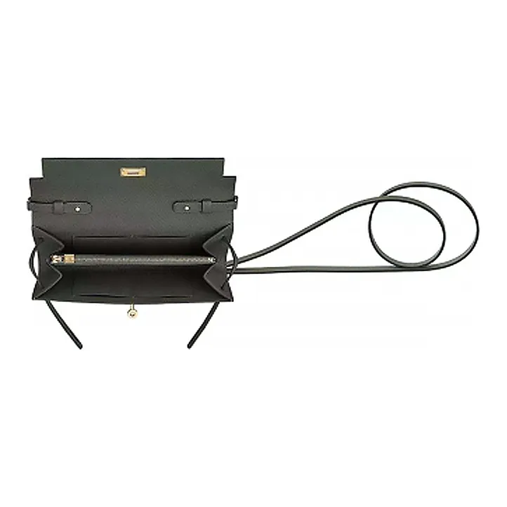 HERMES Kelly To GoKelly Epsom Leather One Shoulder Handbag Crossbody Bag Women's Gray Green-2