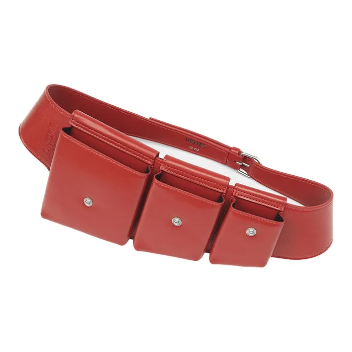 KENZO Leather Belt Fanny Pack Unisex Red-3