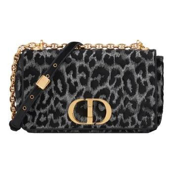DIOR Caro Series Velour Chain Shoulder Bag Crossbody Bag Medium Size Women's Gray