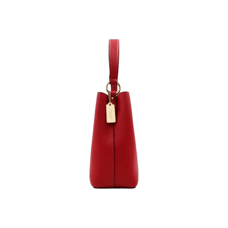 COACH Town Pebbled Leather Bucket Bag, Portable Crossbody Bag, Shoulder Bag Women's Red-2