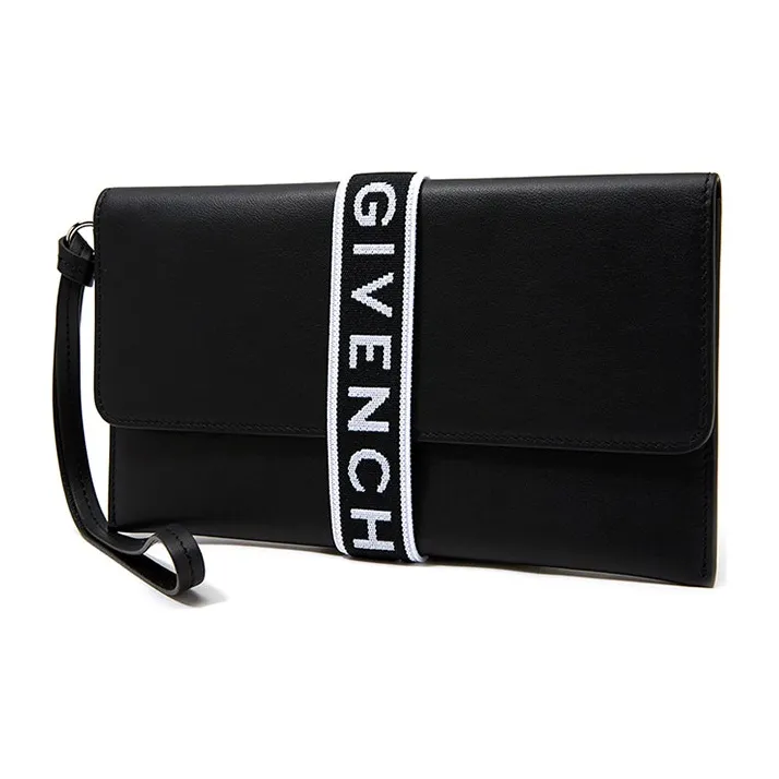 GIVENCHY Leather Envelope Bag Clutches Unisex Black-3