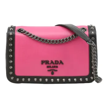 PRADA Leather Shoulder Bag, Crossbody Bag Regular Women's Fuchsia Black