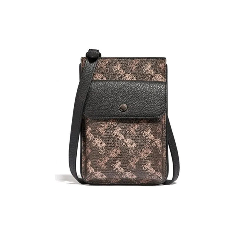 COACH Hybrid Leather Cell Phone Pouch, Crossbody Bag Trumpets Men's Brown-0