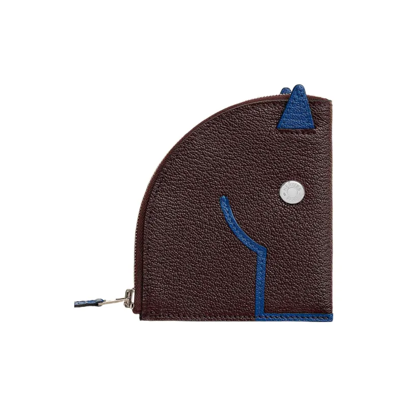 HERMES Mysore Goat Skin Coin Purse Women's Saddle Equipment Red/Electric Blue-0