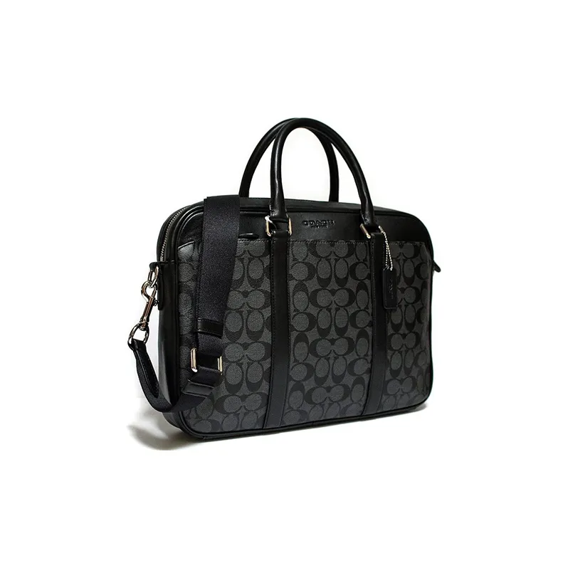 COACH Monogram Canvas With Leather Slim Edition One Shoulder Crossbody Briefcase Handbag Men's Charcoal Black Monogram-1